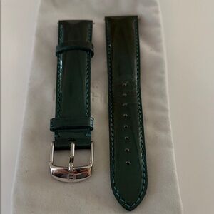 Michele Dark Green Leather Watch Band with Silver Buckle